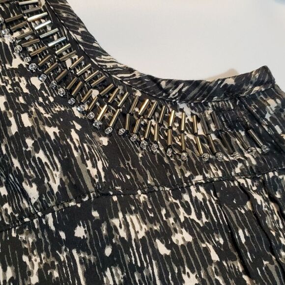 Basic Editions Black White Splatter Print Beaded Neckline Blouse Sz 3X Plus Size - Picture 4 of 8